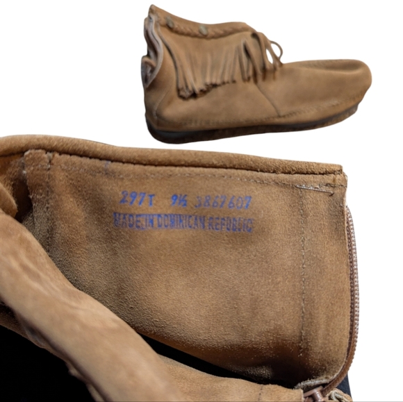 Minnetonka Hi Top Back Zip Hard Bottom Ankle Boot Brown Tan 9.5 - Picture 2 of 6